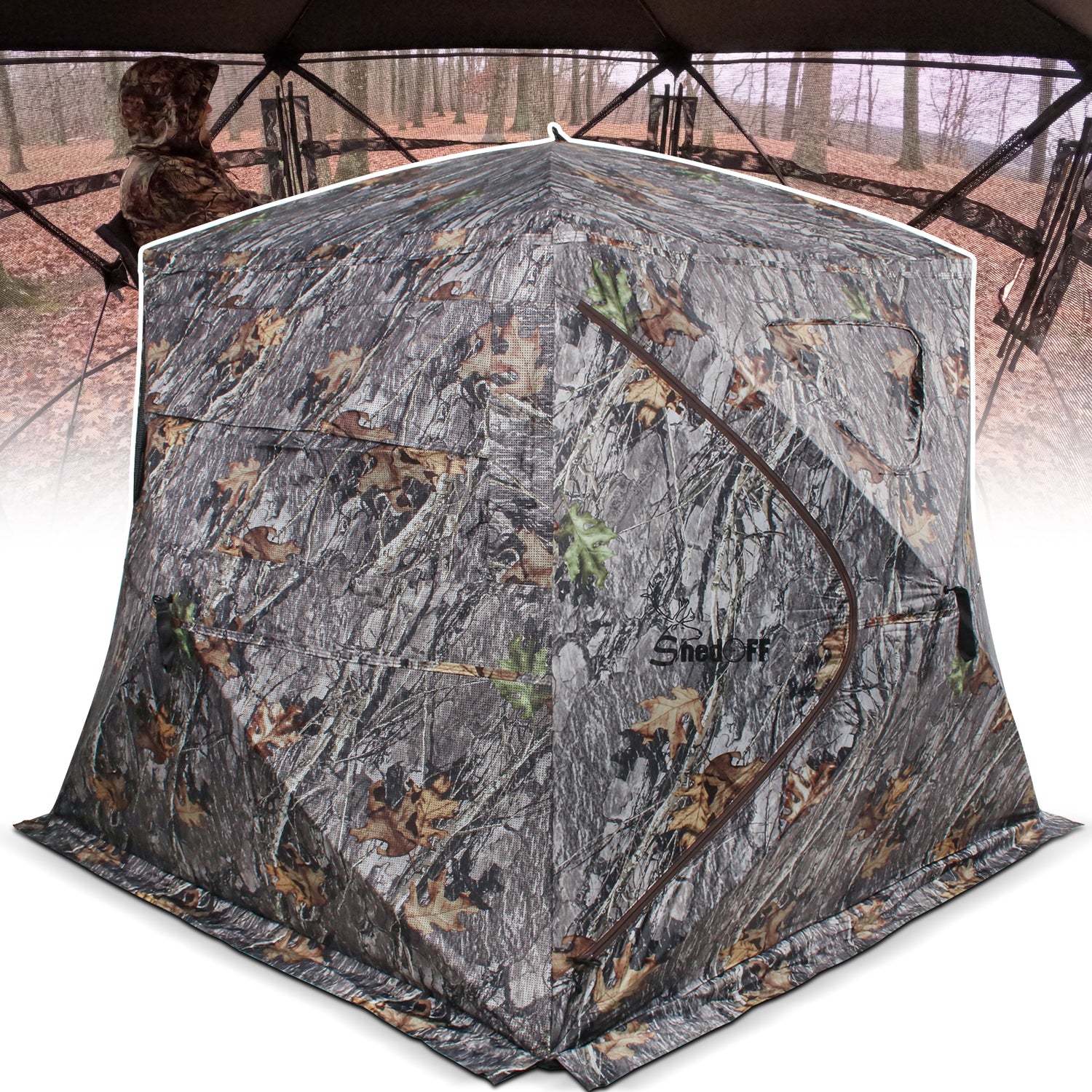 ShedOFF Wide Bottom Waterproof 4 Sides 270° Degree See Through Hunting Blind 1-2 Person Off-White Camo