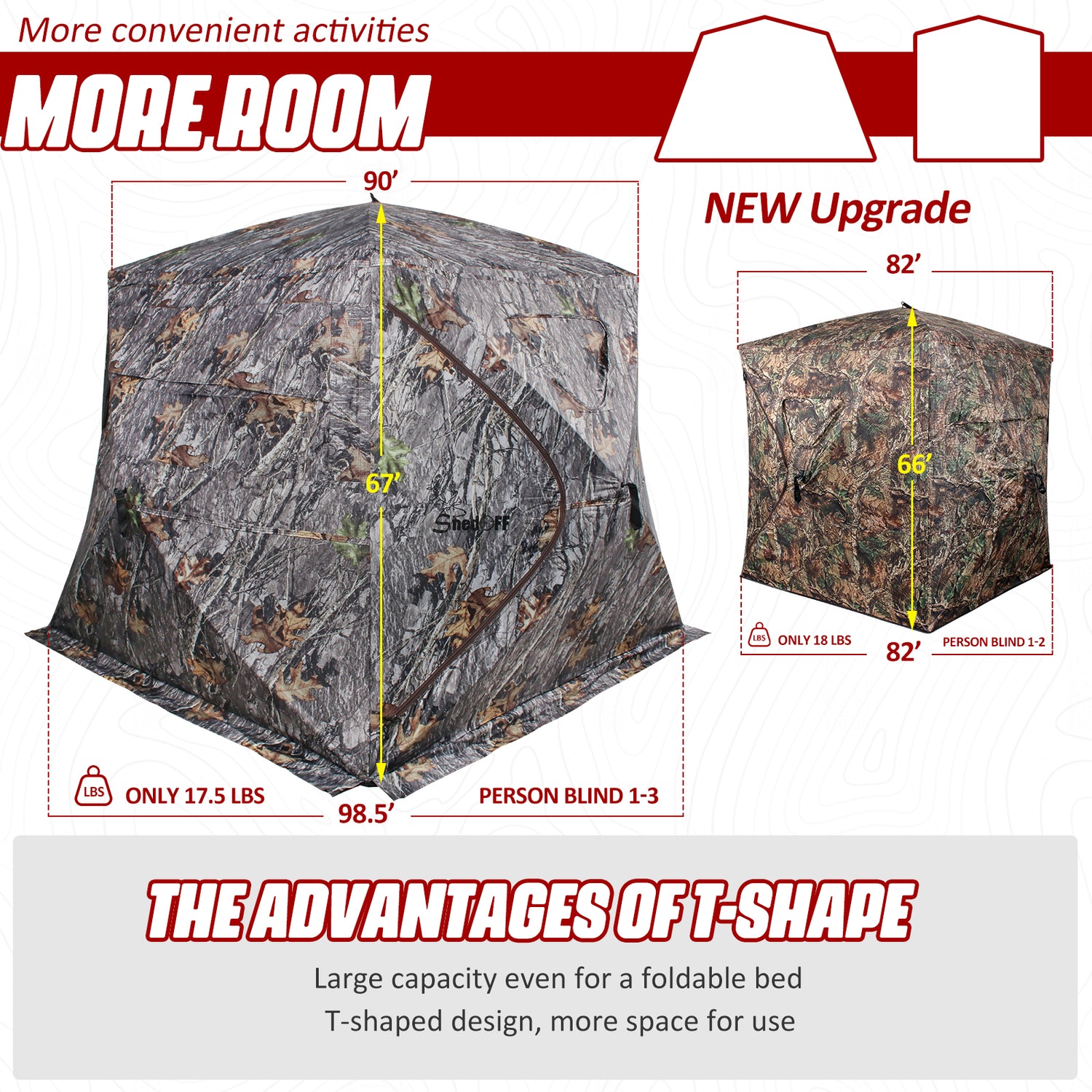 ShedOFF Wide Bottom Waterproof 4 Sides 270° Degree See Through Hunting Blind 1-2 Person Off-White Camo