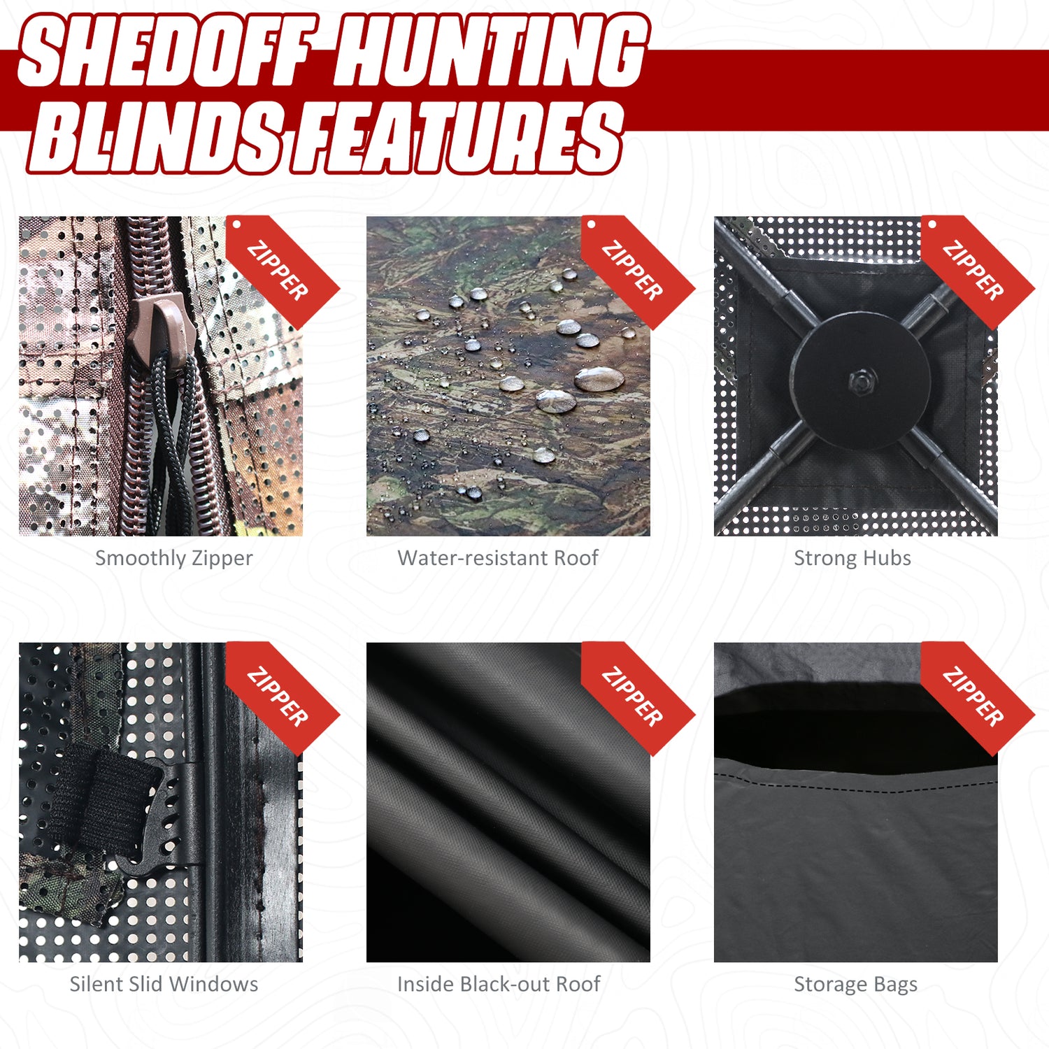 ShedOFF Wide Bottom Waterproof 4 Sides 270° Degree See Through Hunting Blind 1-2 Person Off-White Camo