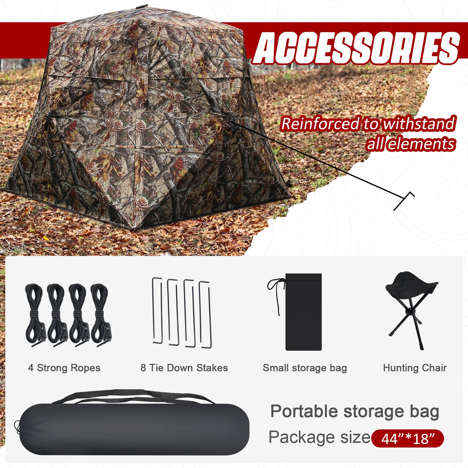 ShedOFF Wide Bottom Easy Zipper Door Waterproof 4 Sides 360 Full See Through Hunting Blind 2-3 Person Pine Cone Camo