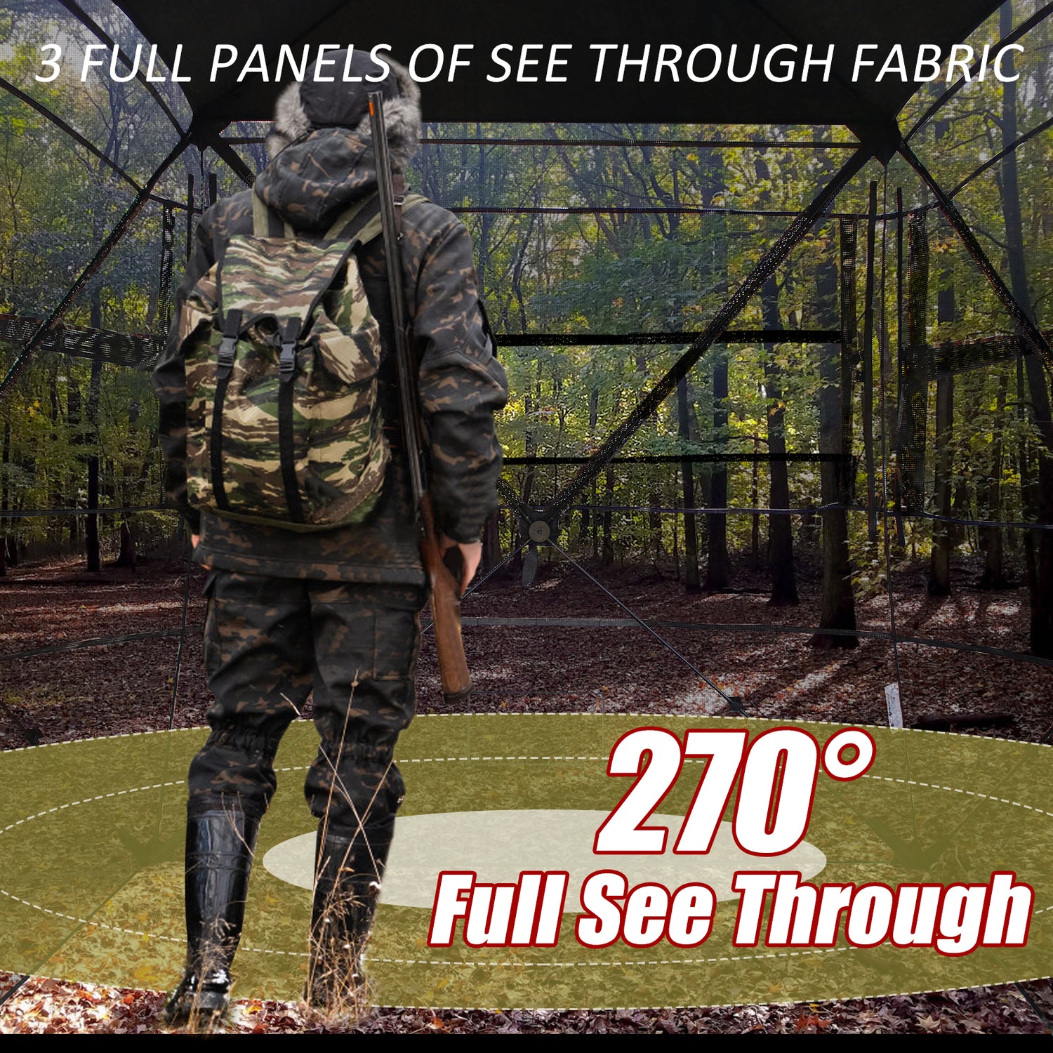 ShedOFF Wide Bottom Waterproof 4 Sides 270° Degree See Through Hunting Blind 1-2 Person Off-White Camo