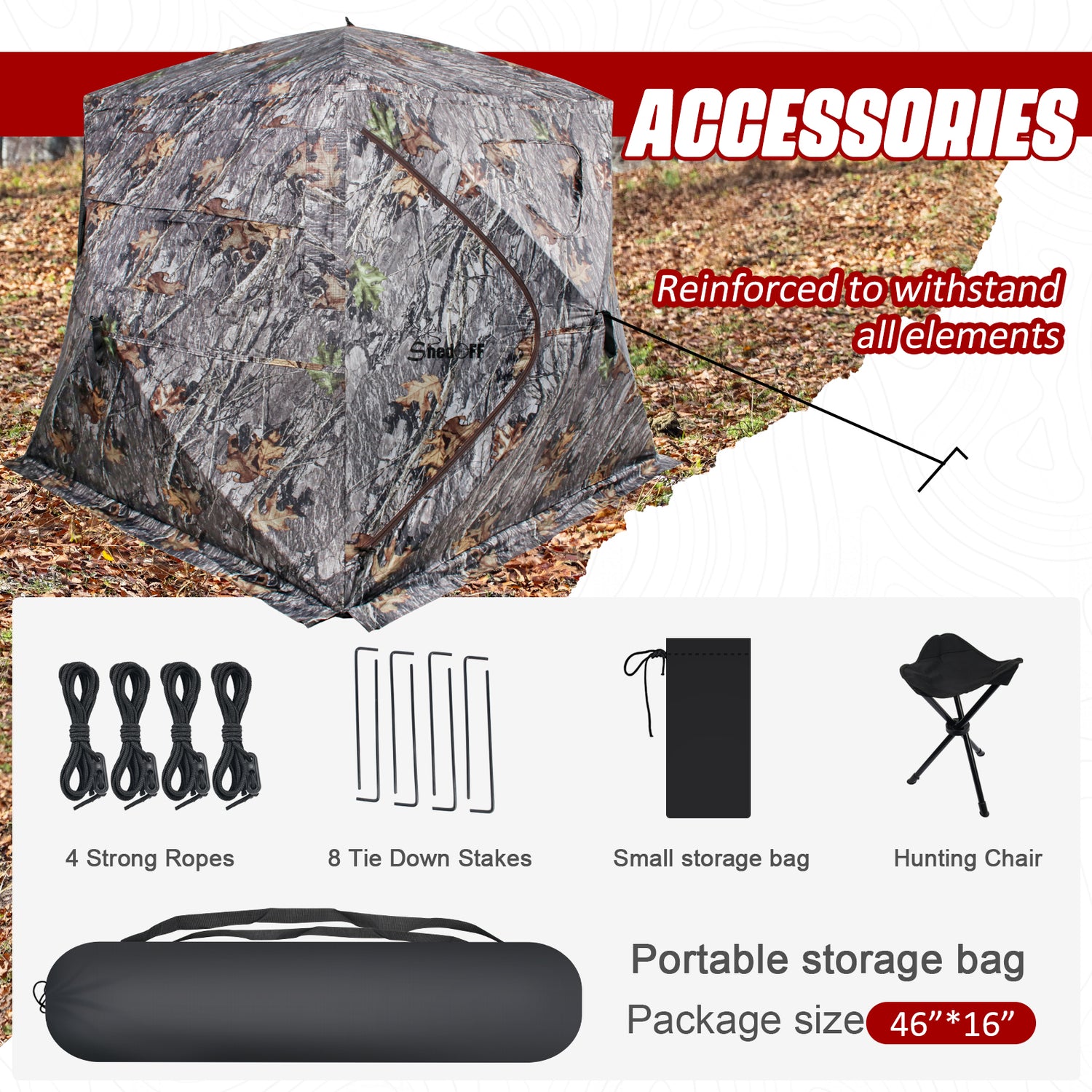 ShedOFF Wide Bottom Waterproof 4 Sides 270° Degree See Through Hunting Blind 1-2 Person Off-White Camo