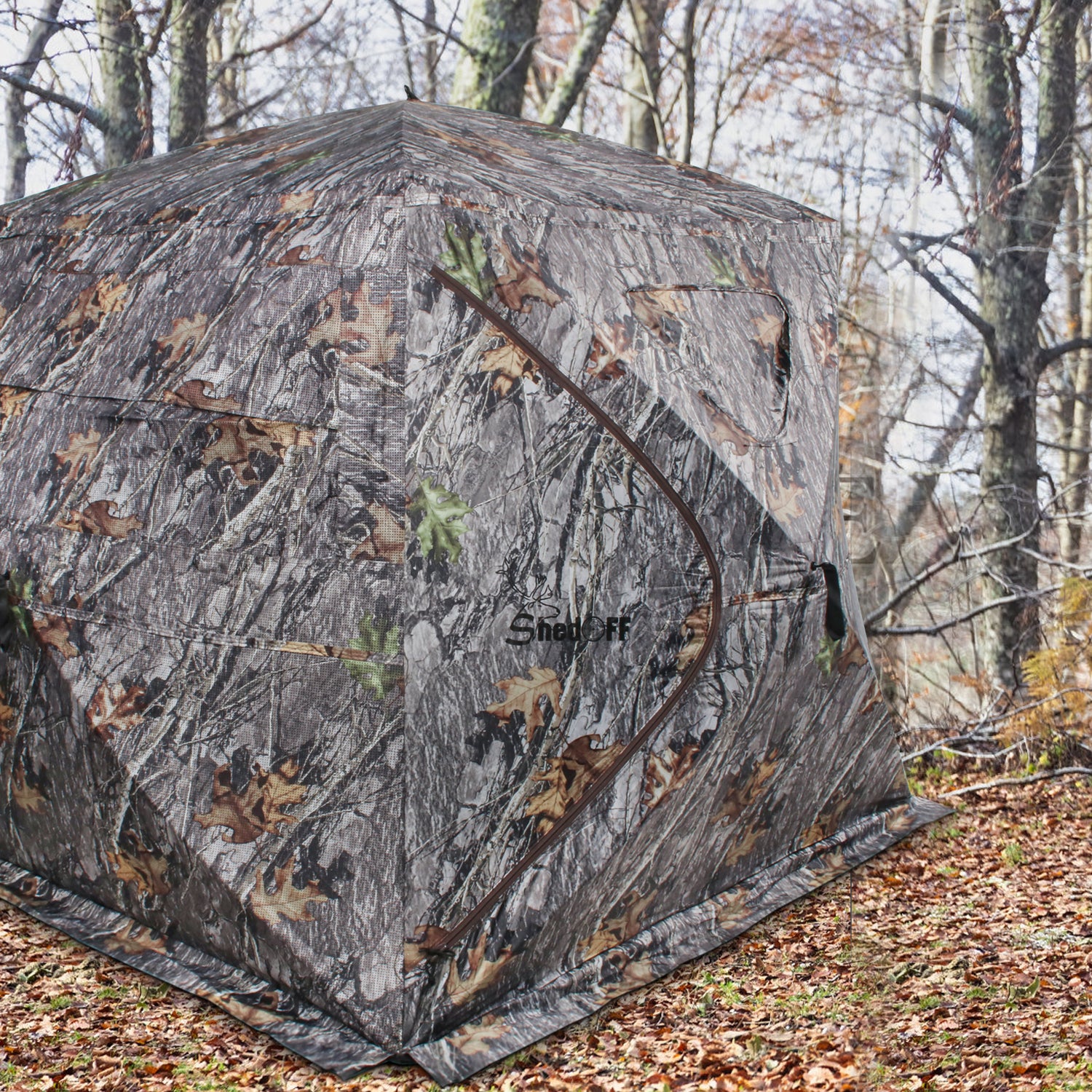 ShedOFF Wide Bottom Waterproof 4 Sides 270° Degree See Through Hunting Blind 1-2 Person Off-White Camo