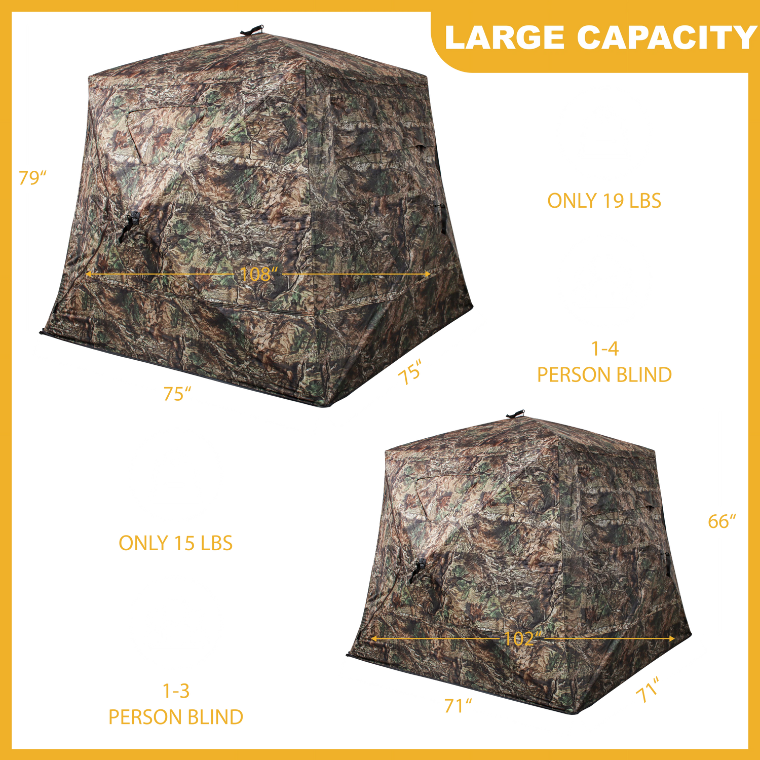 ShedOFF Wide Footprint Waterproof 4 Sides 270 Degree See Through Hunting Blind 2-3 Person Veil Camo