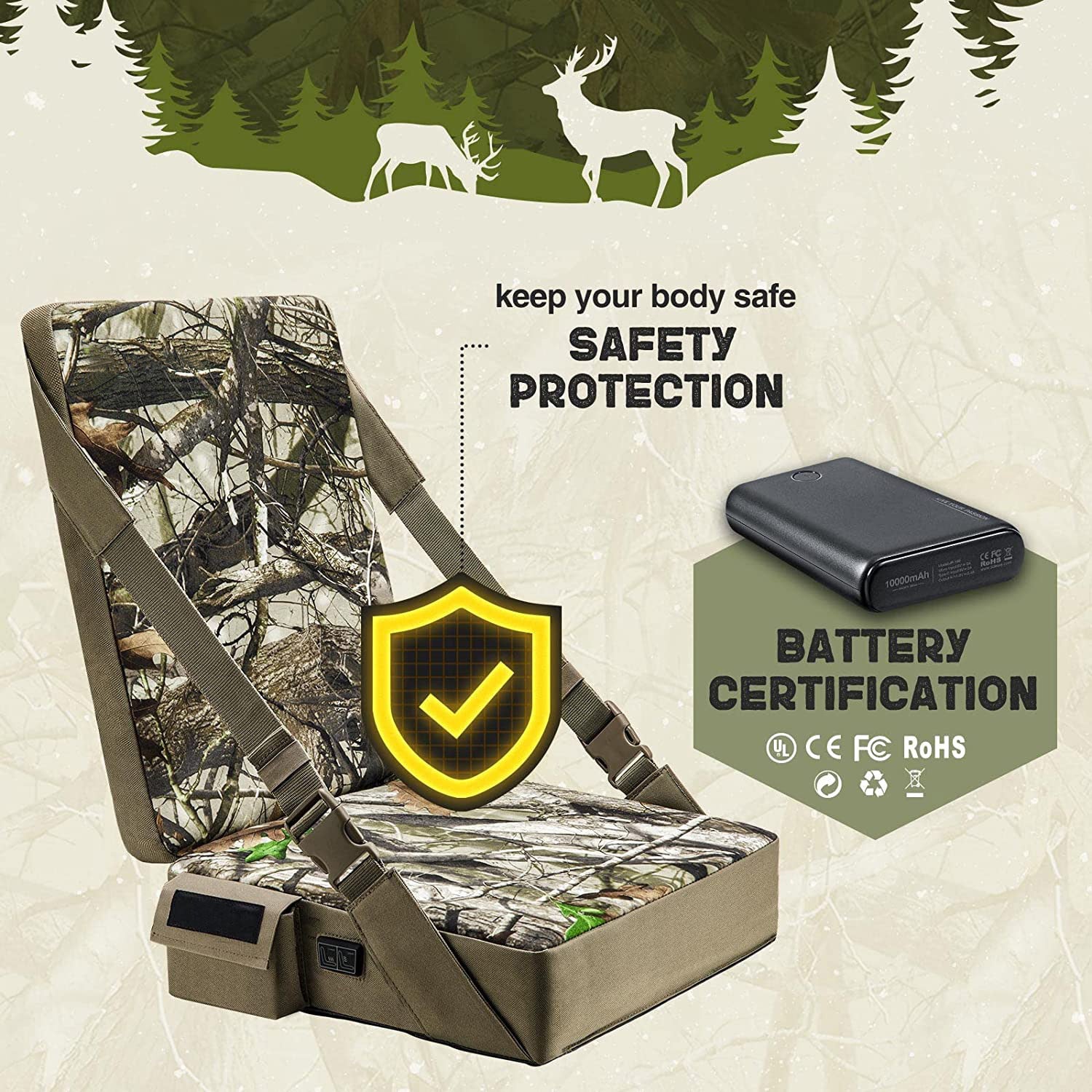 ShedOFF Heated Hunting Seat Cushion, Waterproof Warm Seat Pad