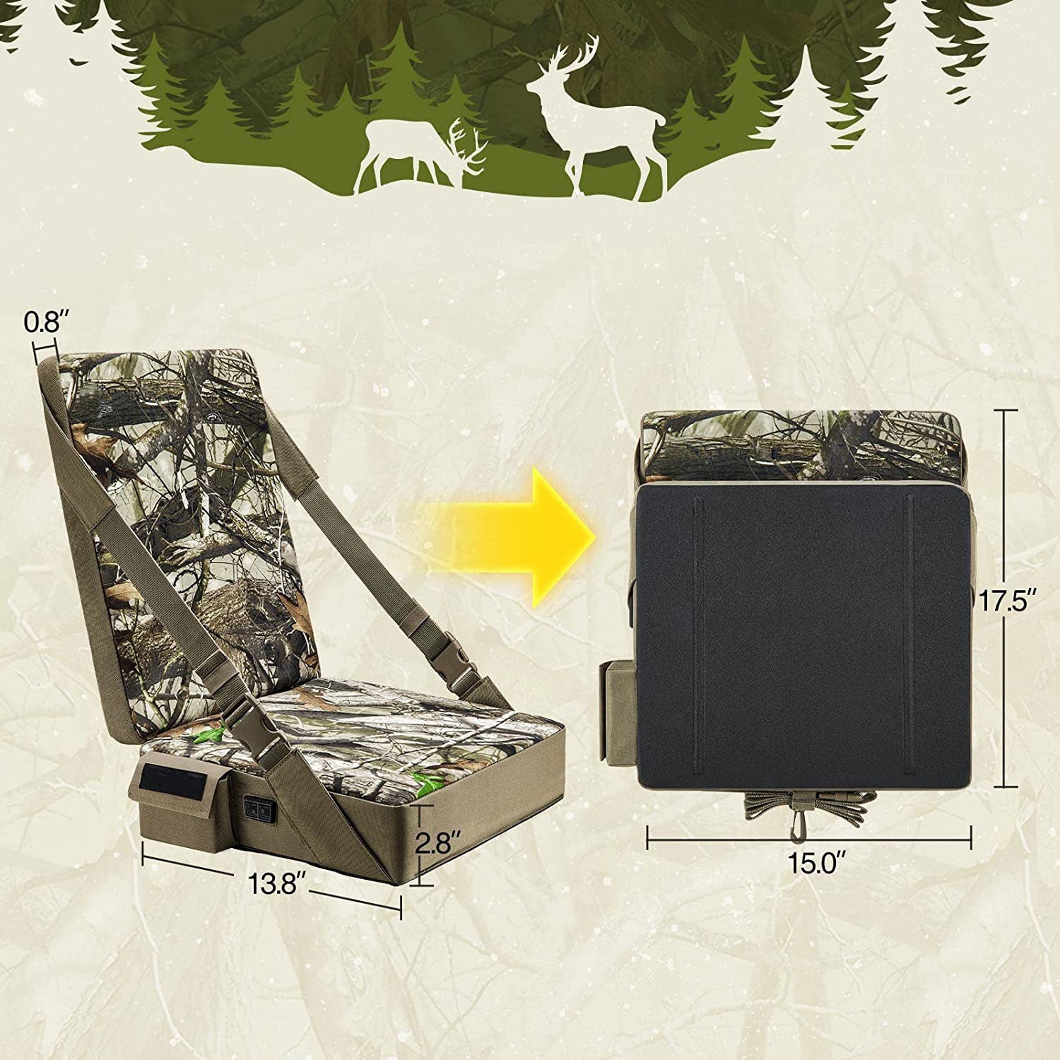 ShedOFF Heated Hunting Seat Cushion, Waterproof Warm Seat Pad